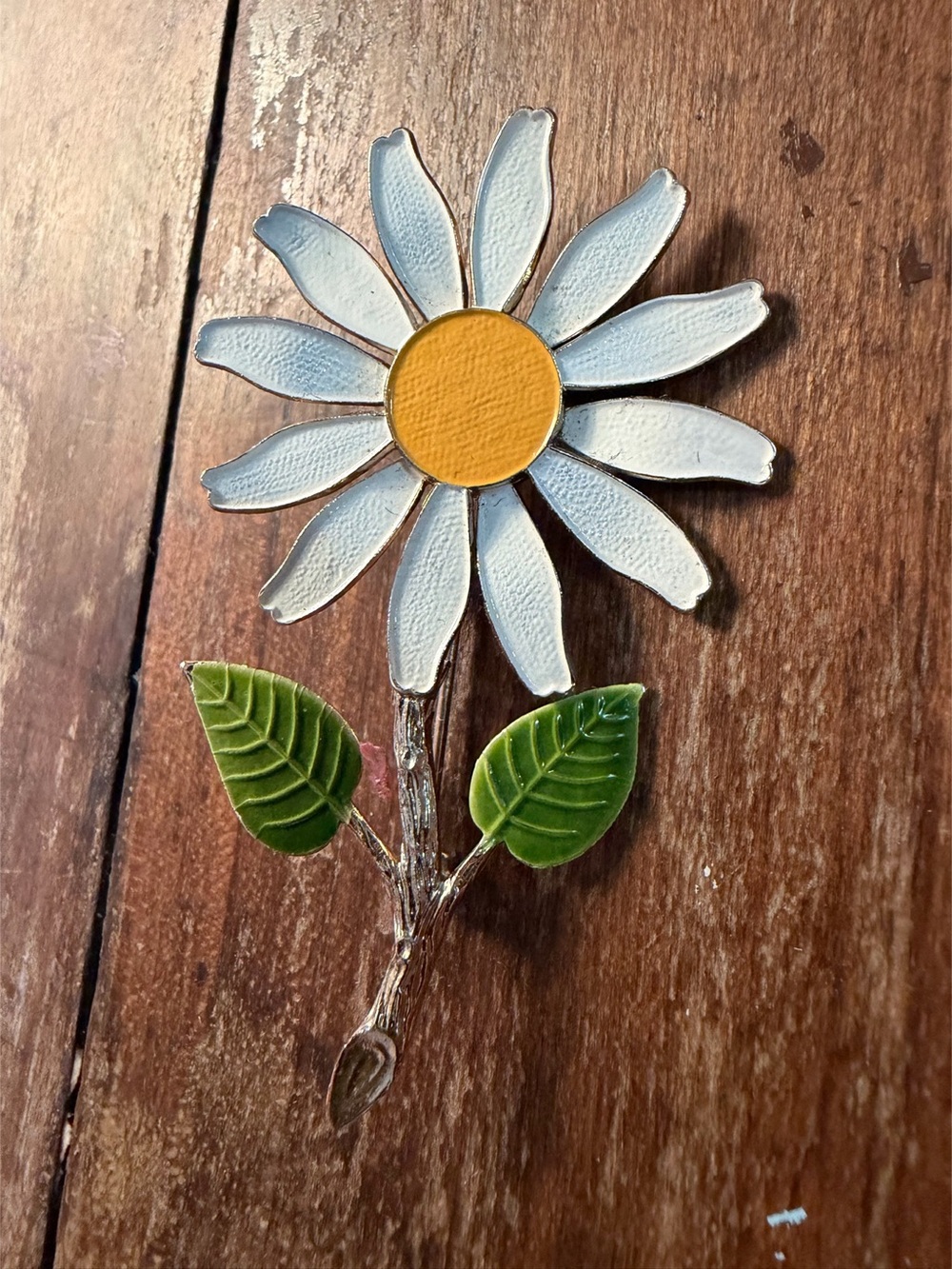 Vintage 1960s Enamel Daisy Brooch Pin | White & Yellow MCM Flower Power Unsigned